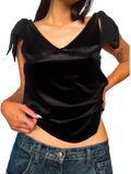 1990s Velvet Crepe Tie-Shoulder Top