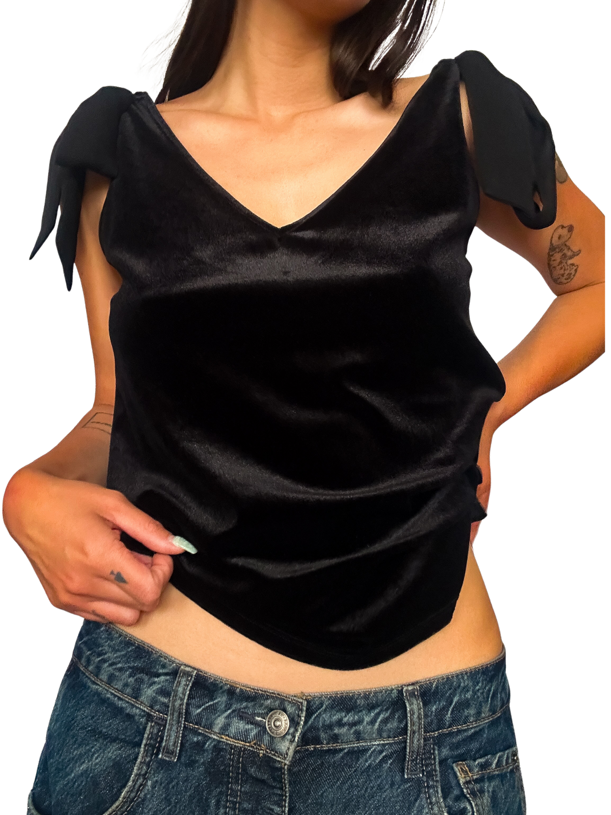 1990s Velvet Crepe Tie-Shoulder Top