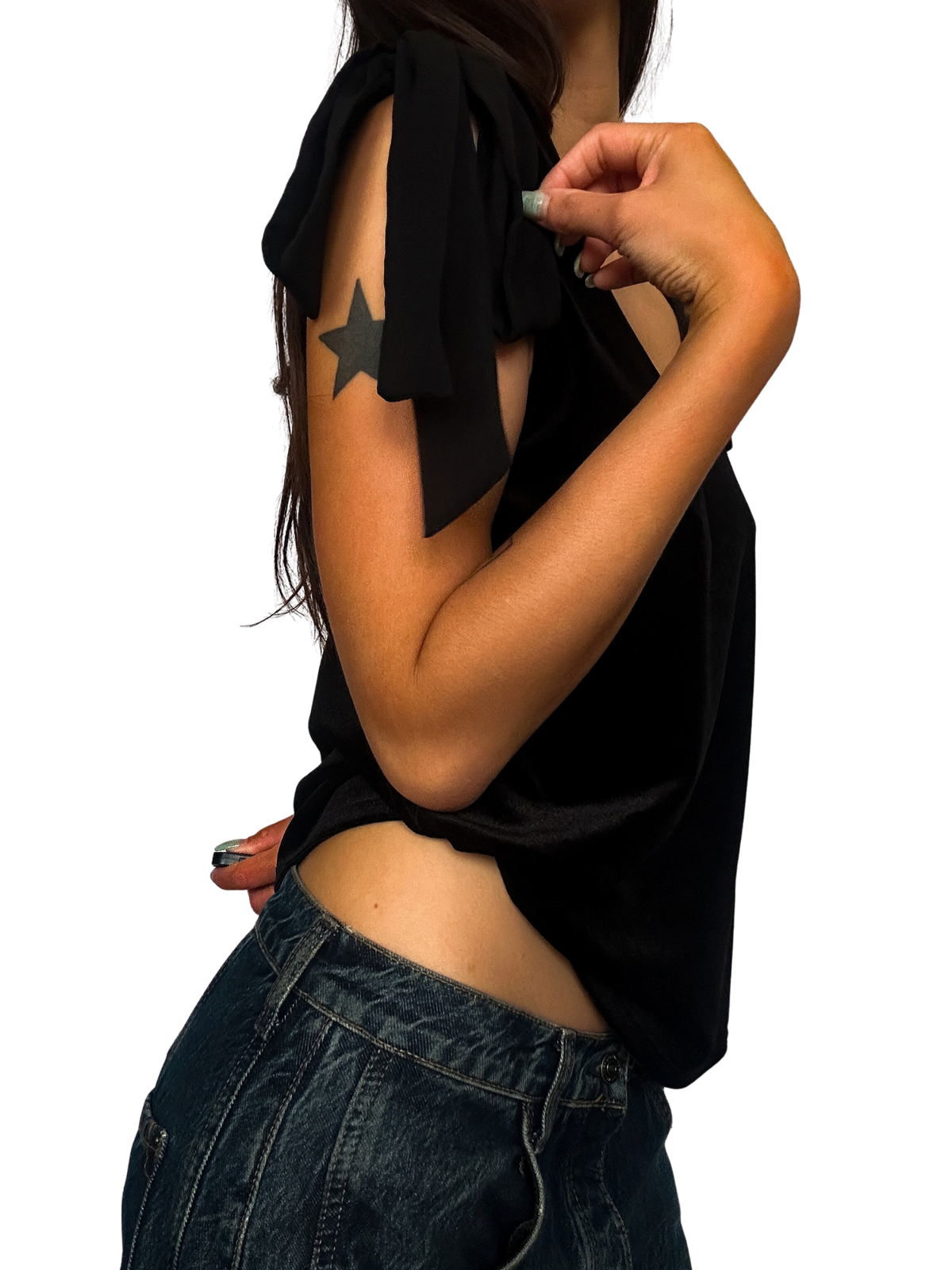 1990s Velvet Crepe Tie-Shoulder Top