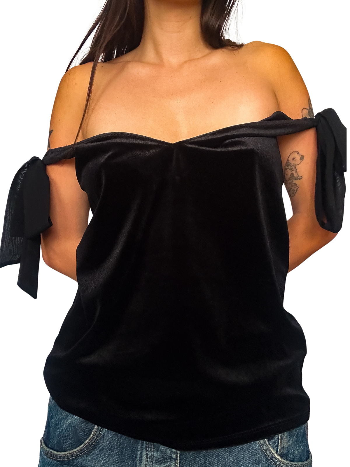 1990s Velvet Crepe Tie-Shoulder Top