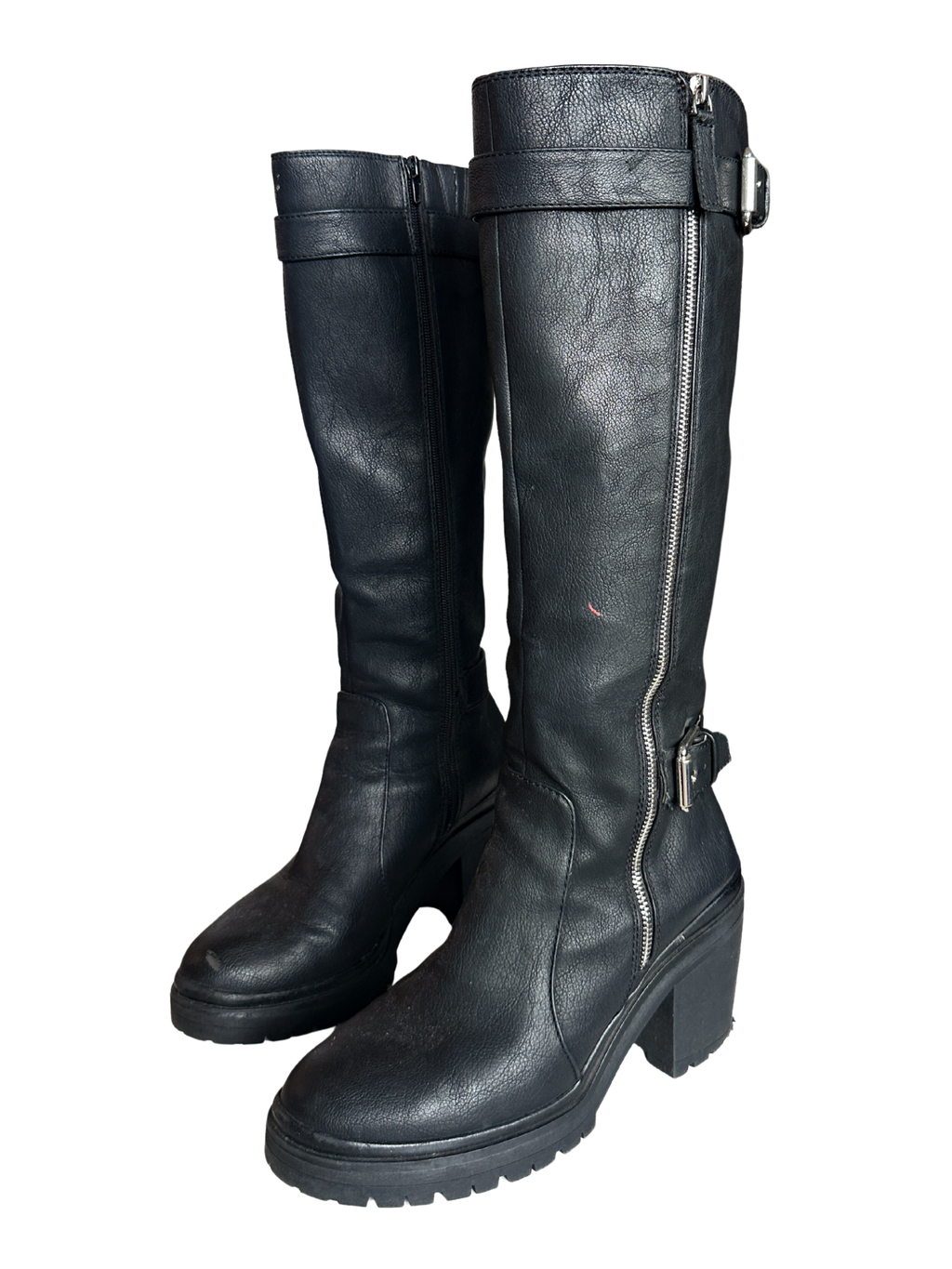 Vegan Leather Knee High Utility Moto Boot