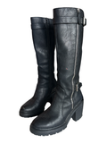 Vegan Leather Knee High Utility Moto Boot