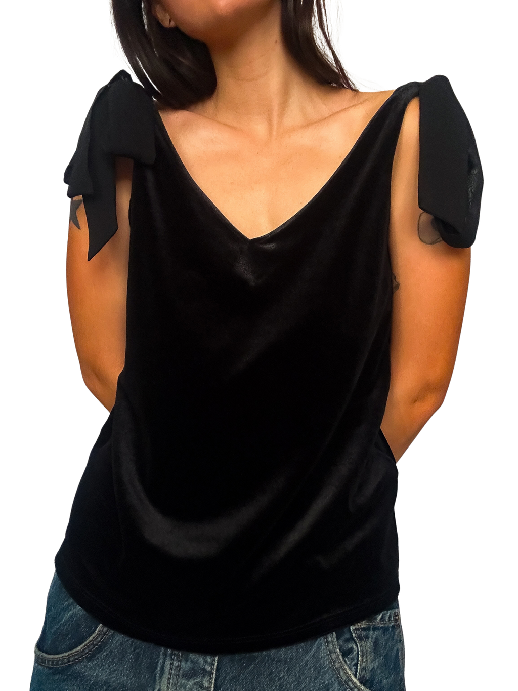 1990s Velvet Crepe Tie-Shoulder Top
