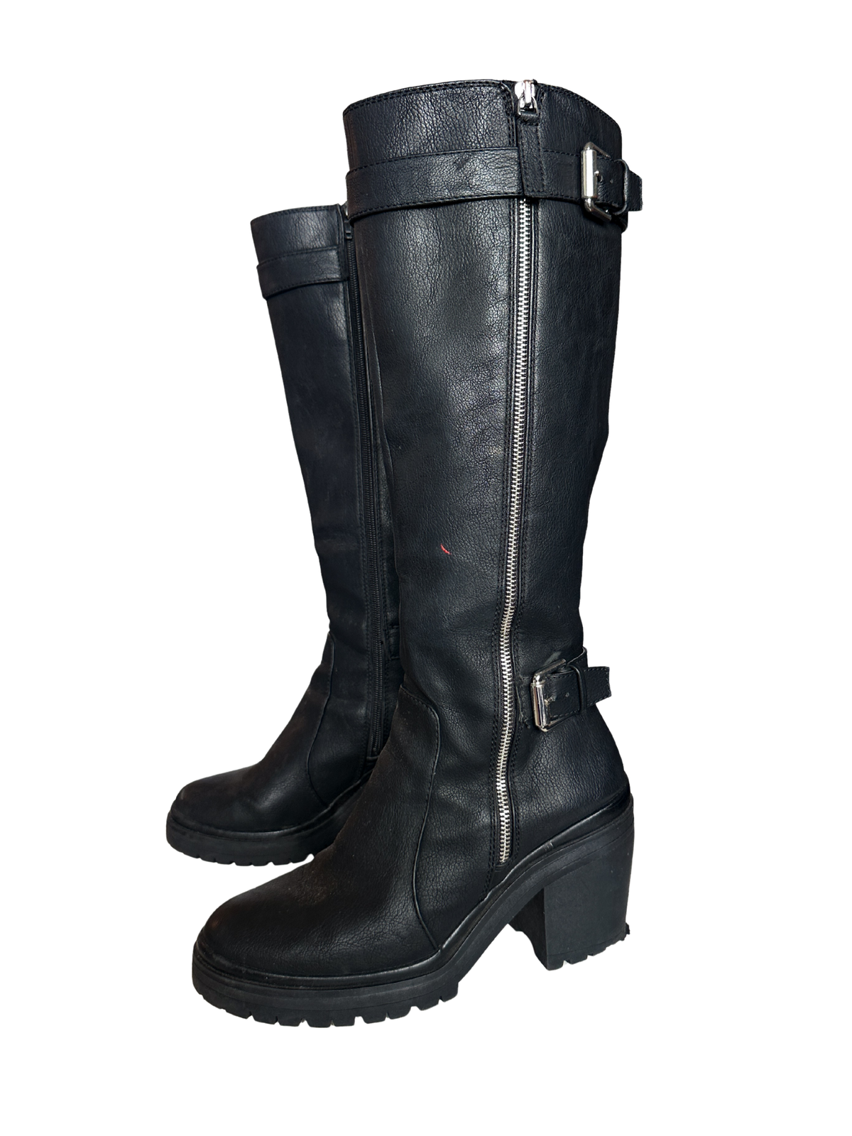 Vegan Leather Knee High Utility Moto Boot