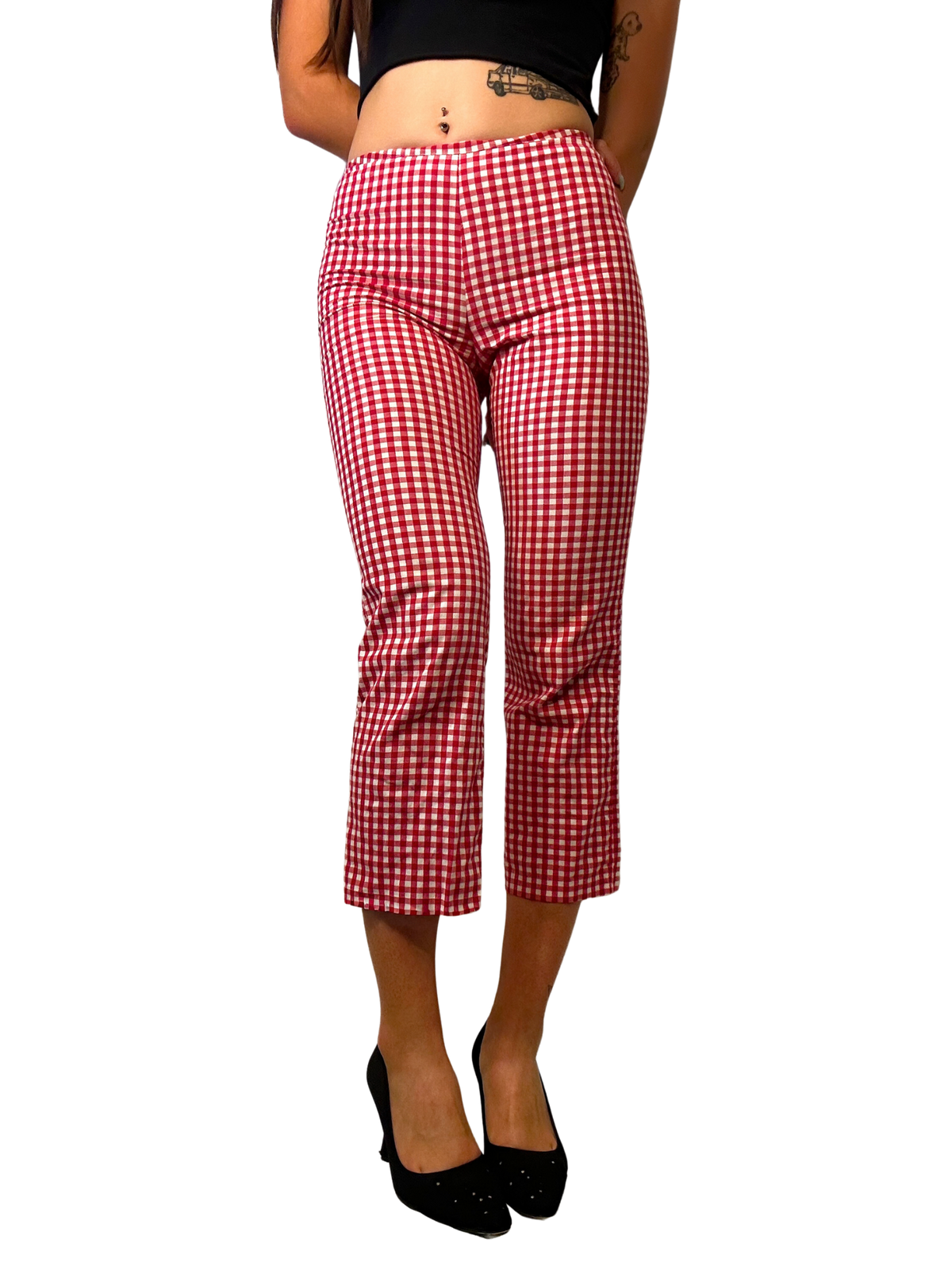 1990s Red & White Gingham Check Capris