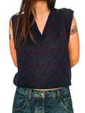1980s Navy & Burgundy Diamond Argyle V-Neck Sweater Vest