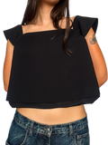 2000s Boxy Modernist Structured Cap Sleeve Square-Neck Crop Top