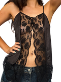 2000s Black Lace Sheer Scalloped Split-Front Camisole Top
