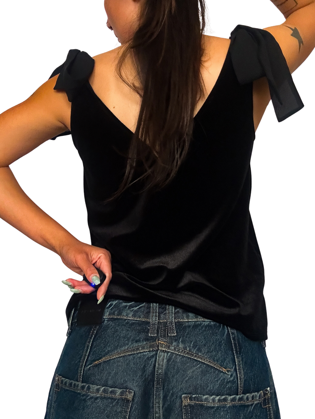 1990s Velvet Crepe Tie-Shoulder Top