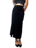 1990s Black Velvet Front-Slit Midi Skirt