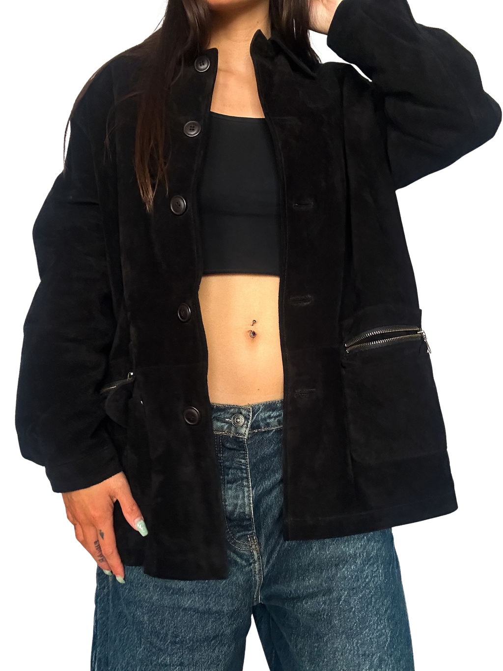 1990s Black Suede Chore Jacket