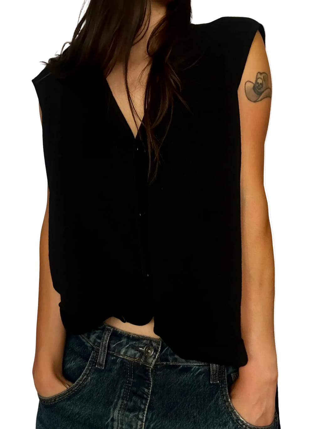 1990s Solid Black Button-Front Cardigan Vest
