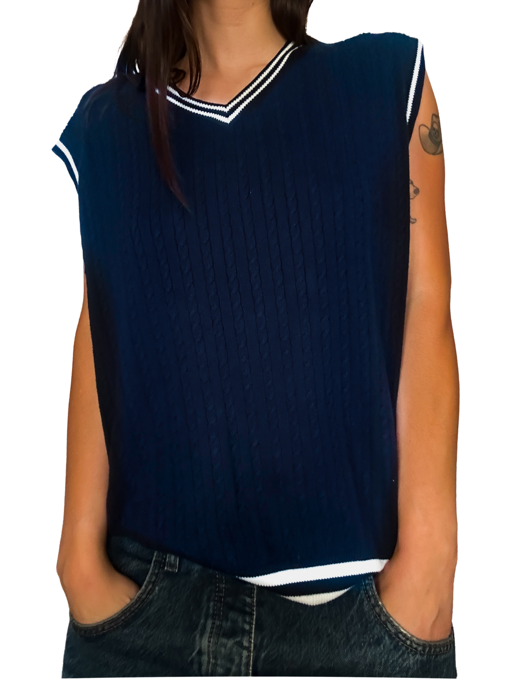 1990s Varsity Stripe V-Neck Sweater Vest