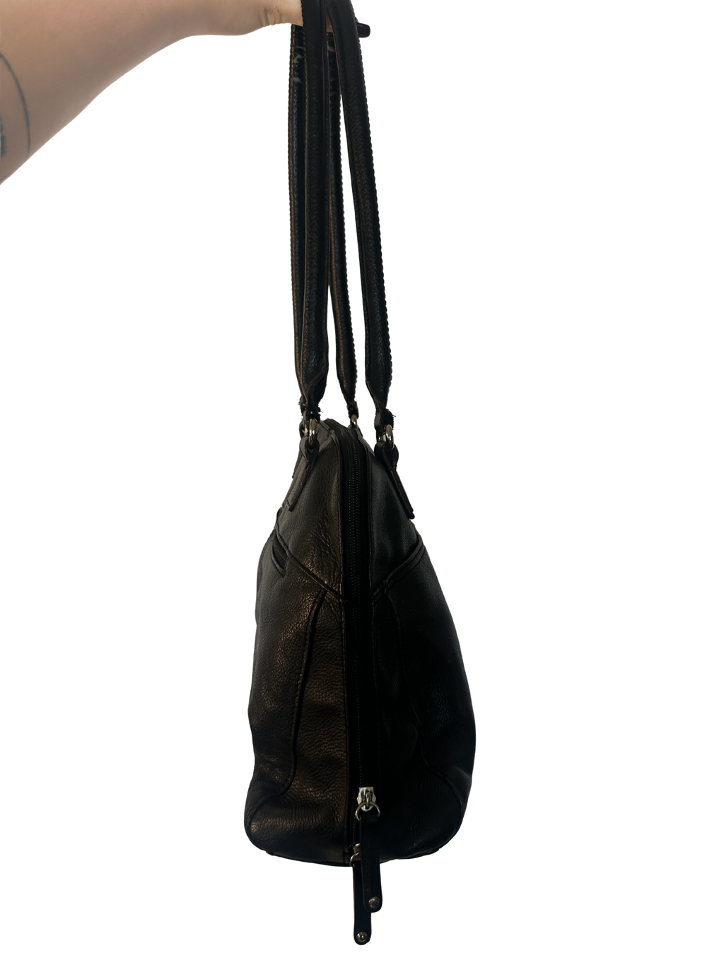 2000s Leather Dome Satchel with Dual Full Wrap Zipper
