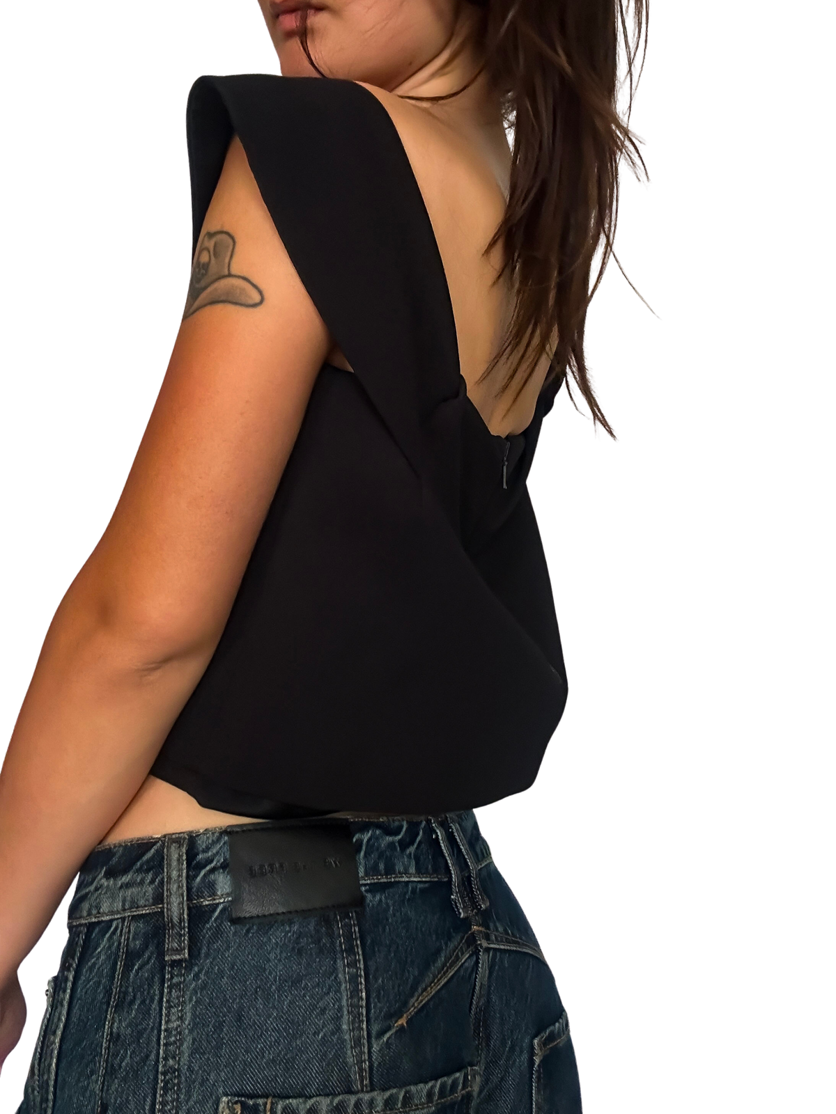 2000s Boxy Modernist Structured Cap Sleeve Square-Neck Crop Top