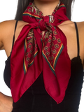 1990s Burgundy Jewel-tone Waterfowl Silk Scarf