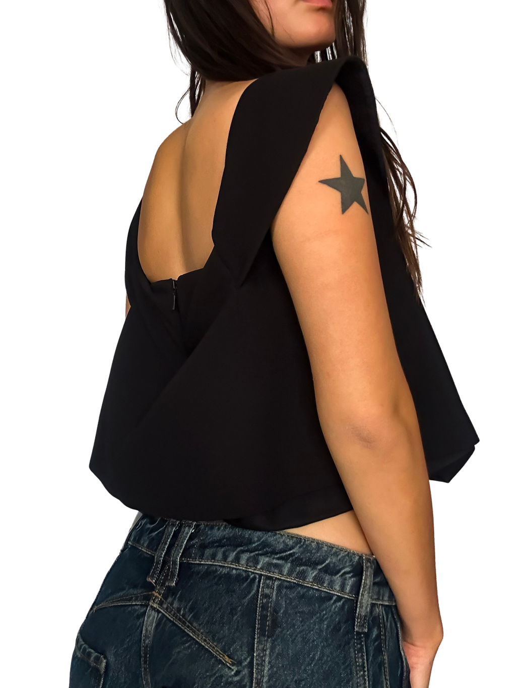2000s Boxy Modernist Structured Cap Sleeve Square-Neck Crop Top