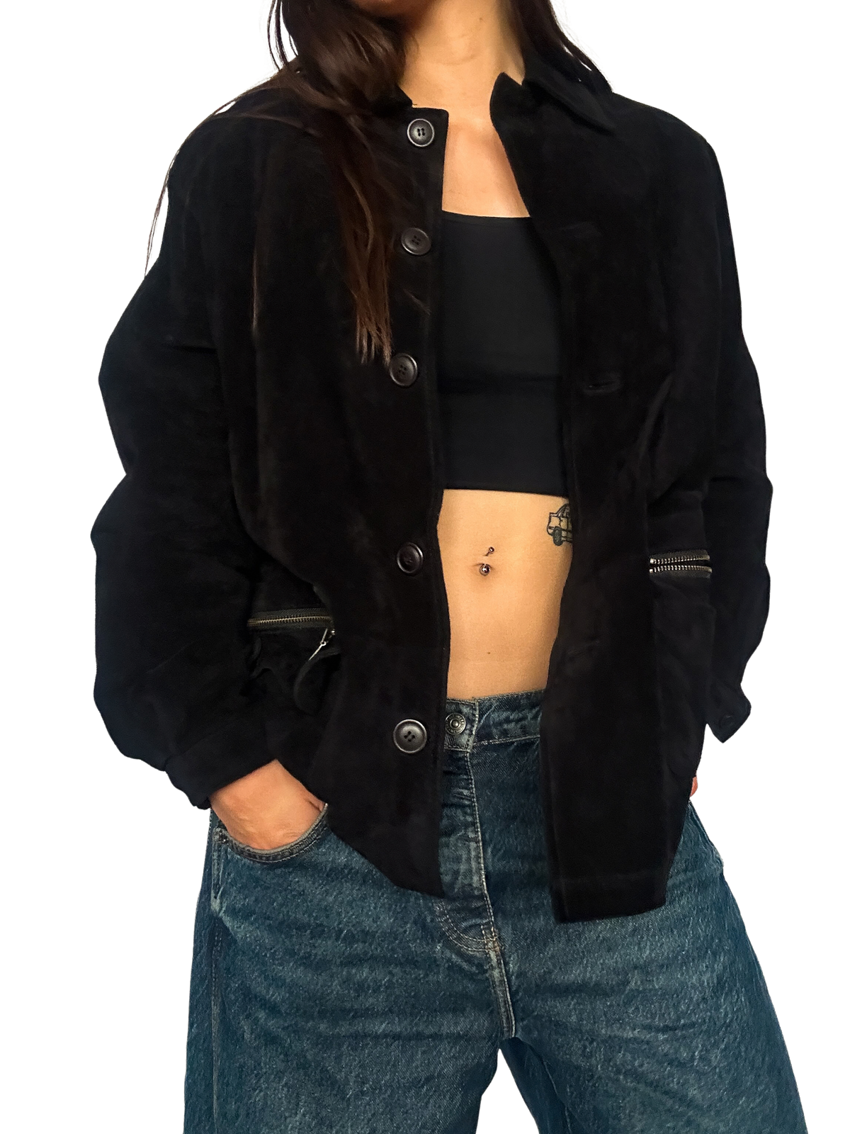 1990s Black Suede Chore Jacket