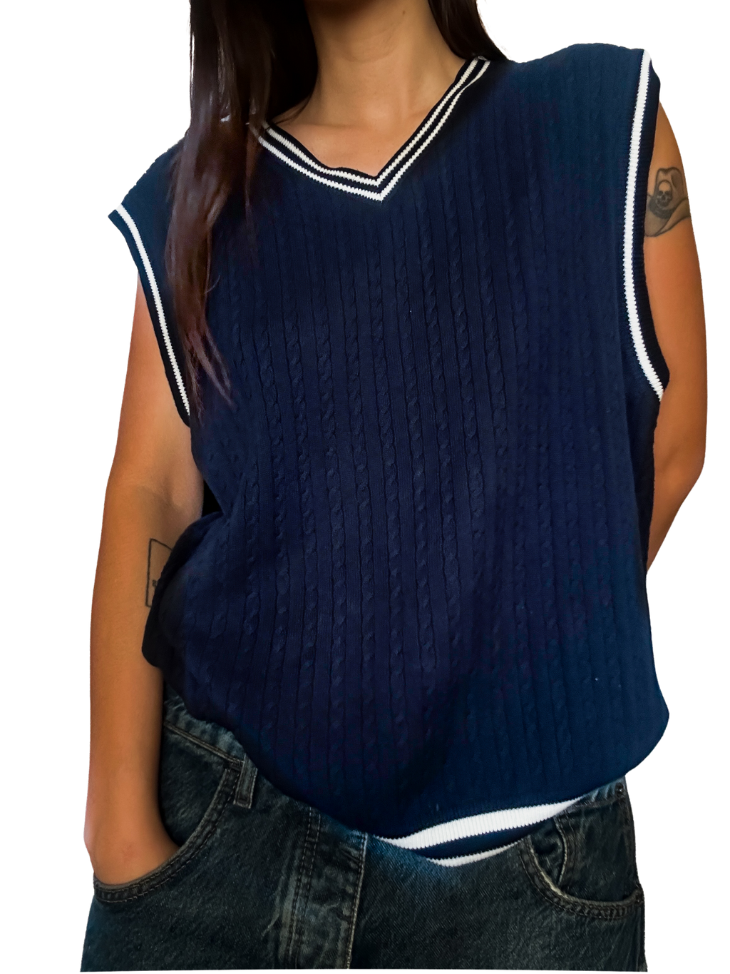 1990s Varsity Stripe V-Neck Sweater Vest