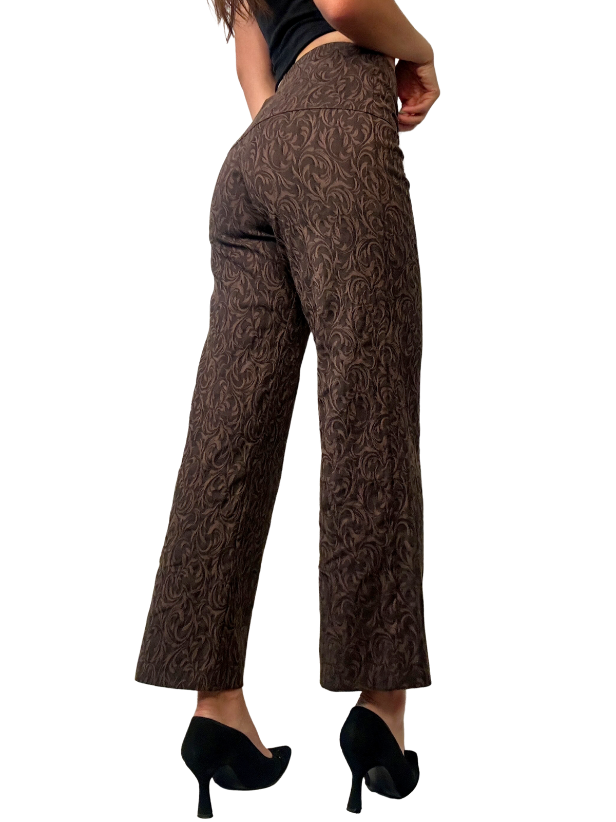 2000s  Brocade Style Fleur-De-Lis Emboridered Flare Trousers