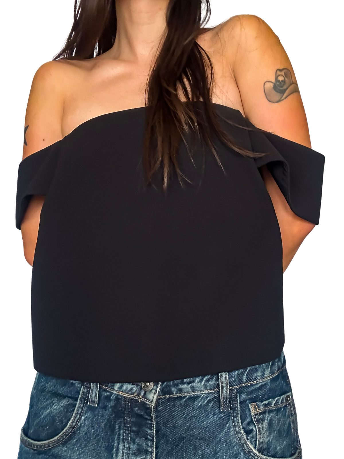 2000s Boxy Modernist Structured Cap Sleeve Square-Neck Crop Top