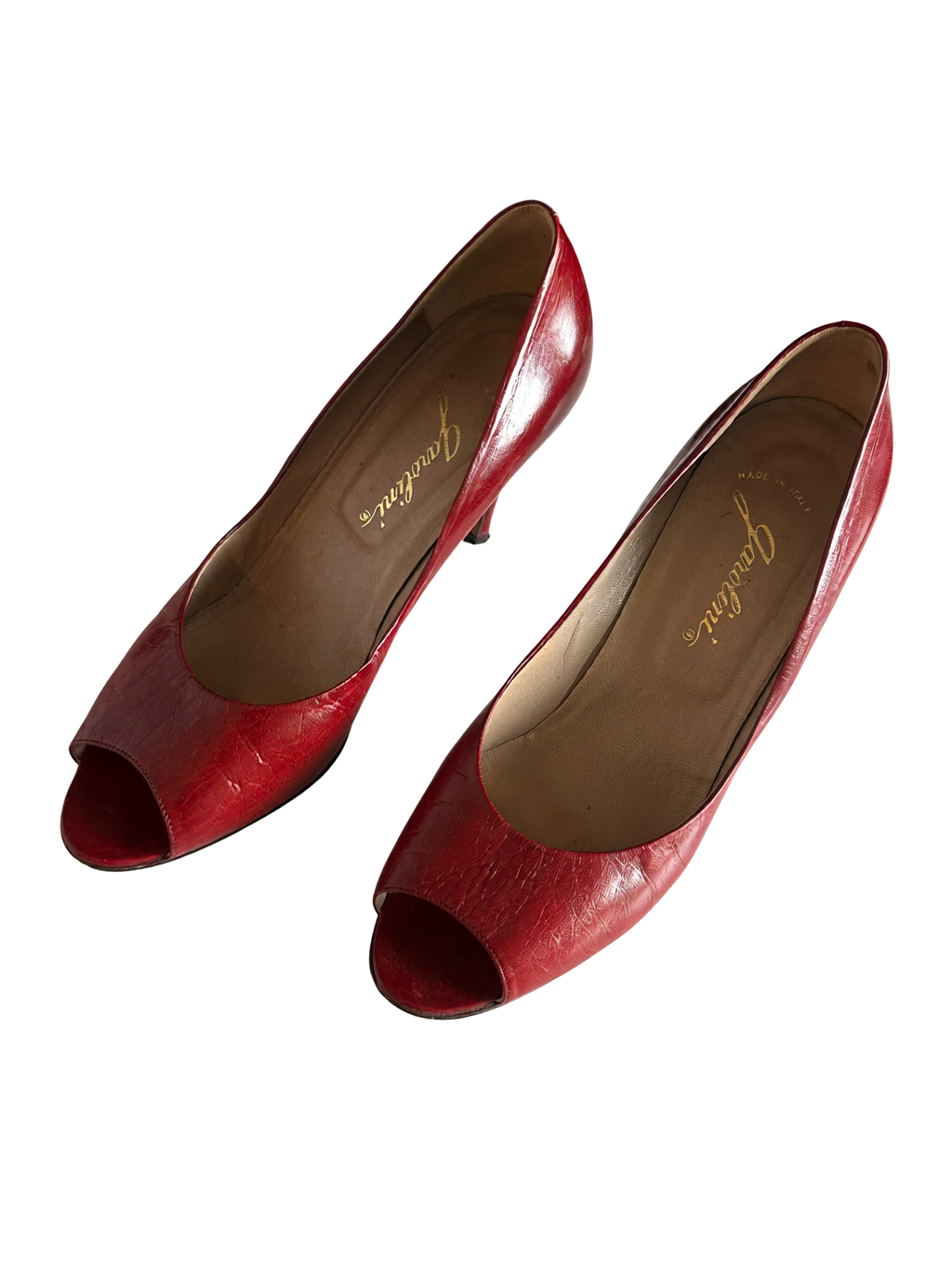 1990s Italian Leather Deep Cherry Peep Toe Stiletto Heels
