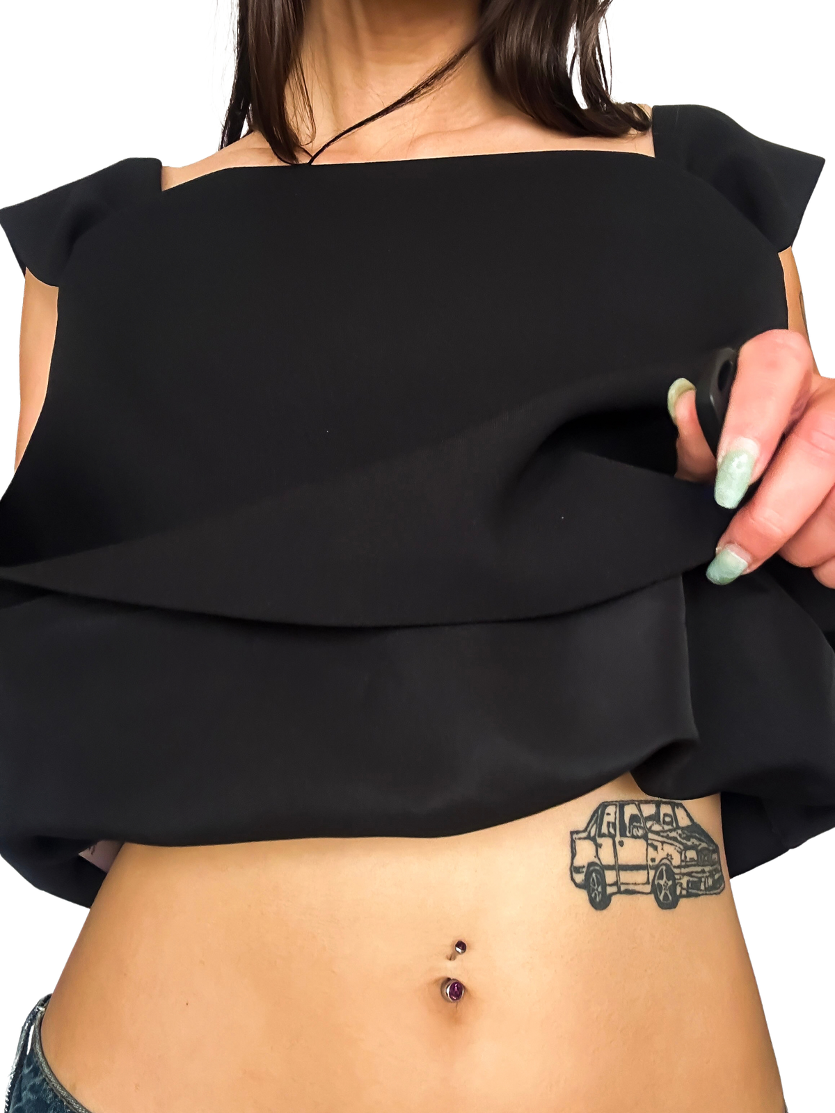 2000s Boxy Modernist Structured Cap Sleeve Square-Neck Crop Top