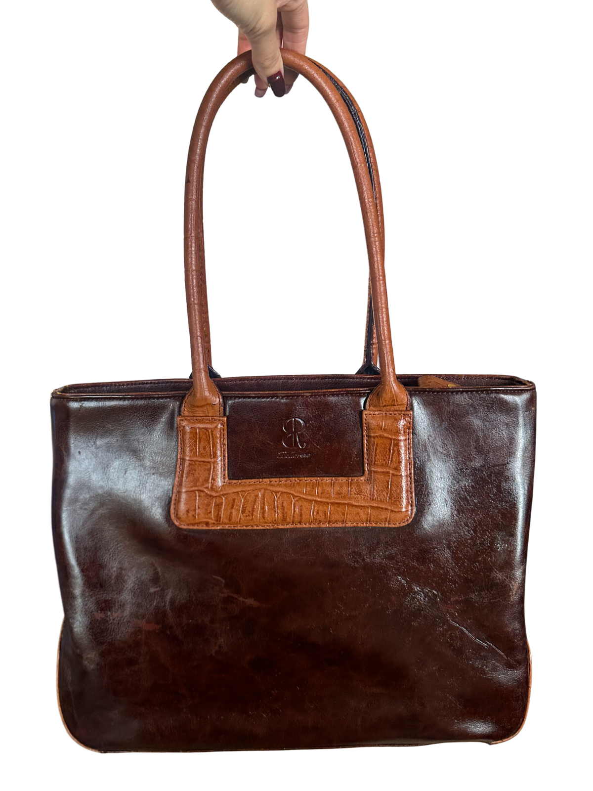 1990s Chocolate Brown Structured Faux Leather Purse