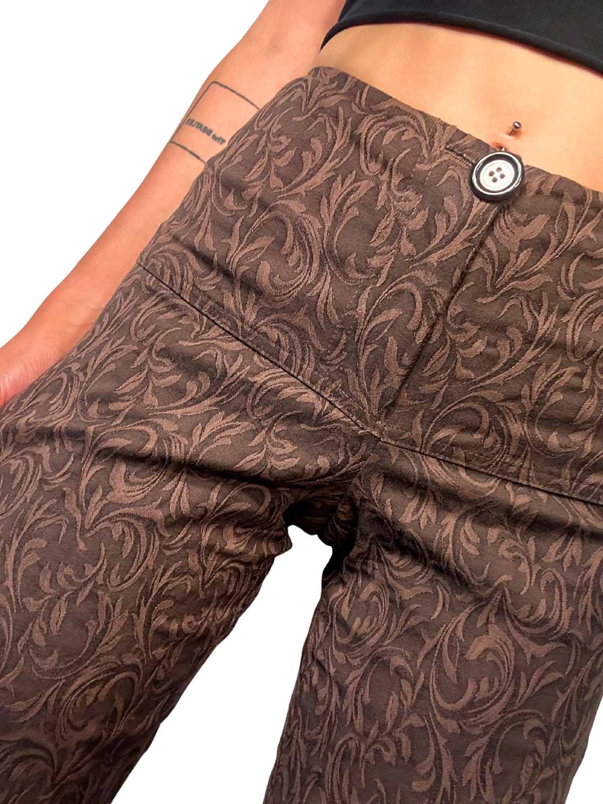 2000s  Brocade Style Fleur-De-Lis Emboridered Flare Trousers