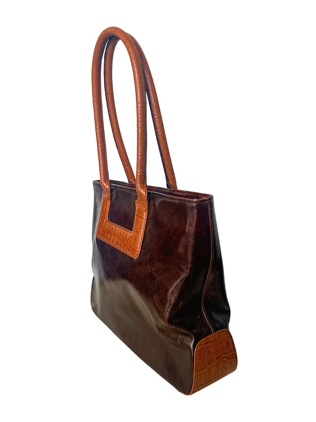 1990s Chocolate Brown Structured Faux Leather Purse
