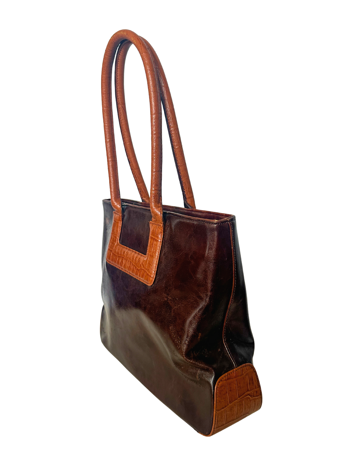1990s Chocolate Brown Structured Faux Leather Purse
