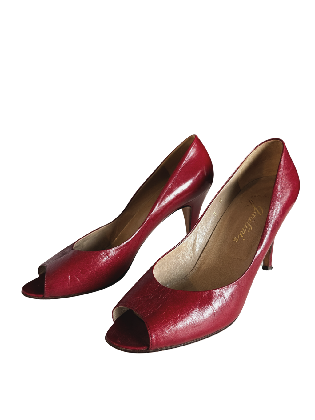 1990s Italian Leather Deep Cherry Peep Toe Stiletto Heels