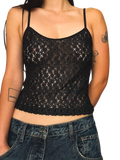 1990s Black Sheer Floral Lace Camisole Top
